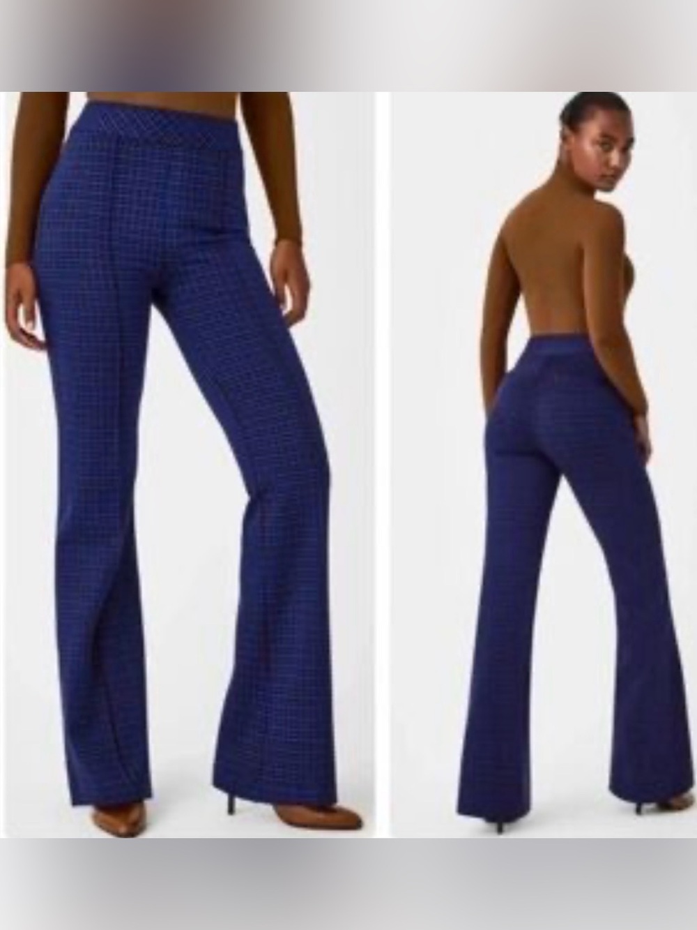 SPANX Navy Check Boot-Cut Flare Pants